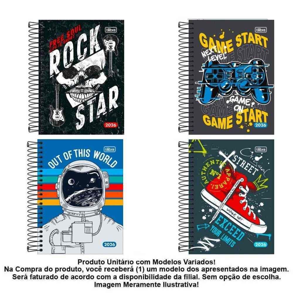 Agenda Espiral Pepper 2026 Masculino 160 Folhas Tilibra - Sortido