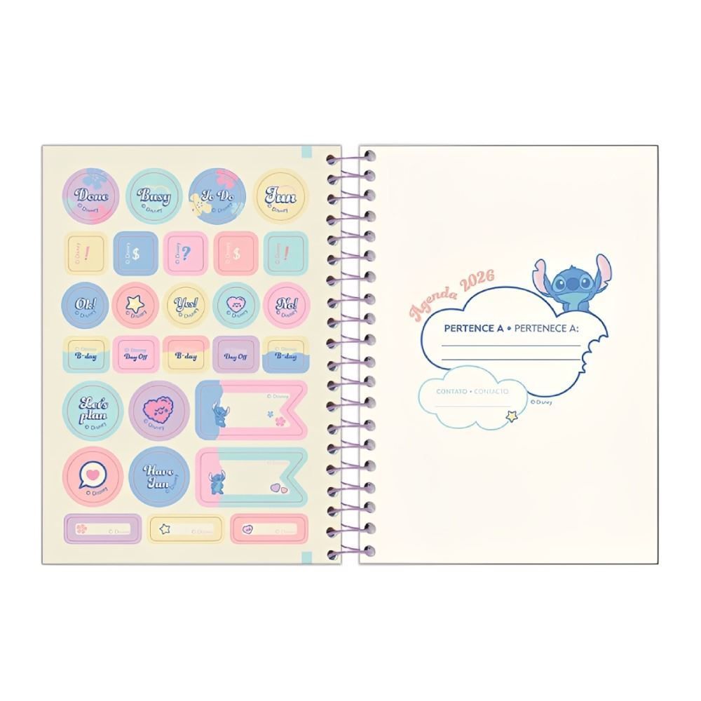 Agenda Espiral 2026 Stitch 176 Folhas Foroni - Sortido