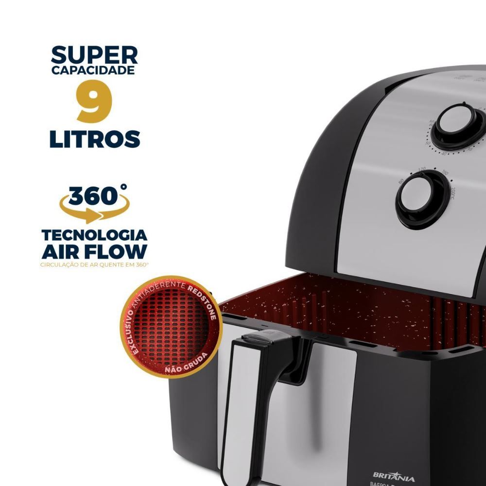 Air Fryer Britânia 9L 2000W Antiaderente Redstone BAF90A