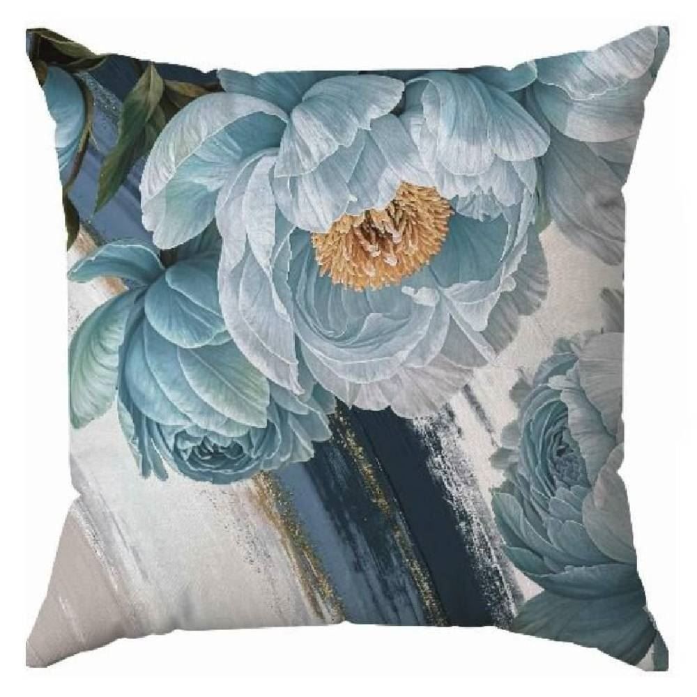 Almofada Veludo 48X48 Cm Estampada Havan Casa - Camélia Azul 