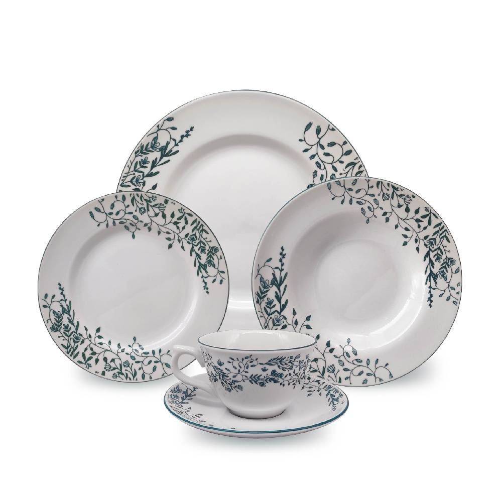 Aparelho De Jantar Aurora Havan Casa 20 Peças - Branco/Verde