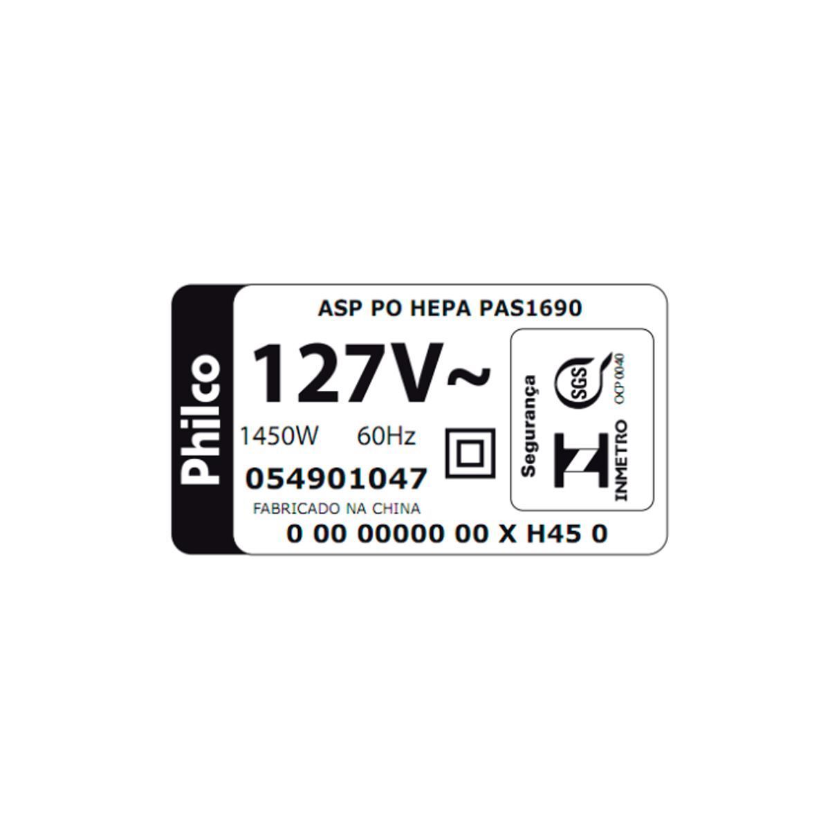 Aspirador de Pó Philco Filtro HEPA PAS1690 1450W