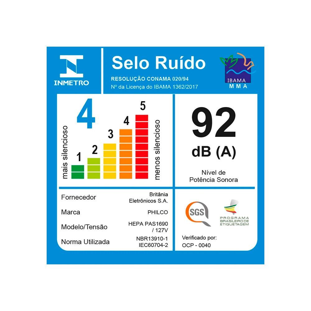 Aspirador de Pó Philco Filtro HEPA PAS1690 1450W