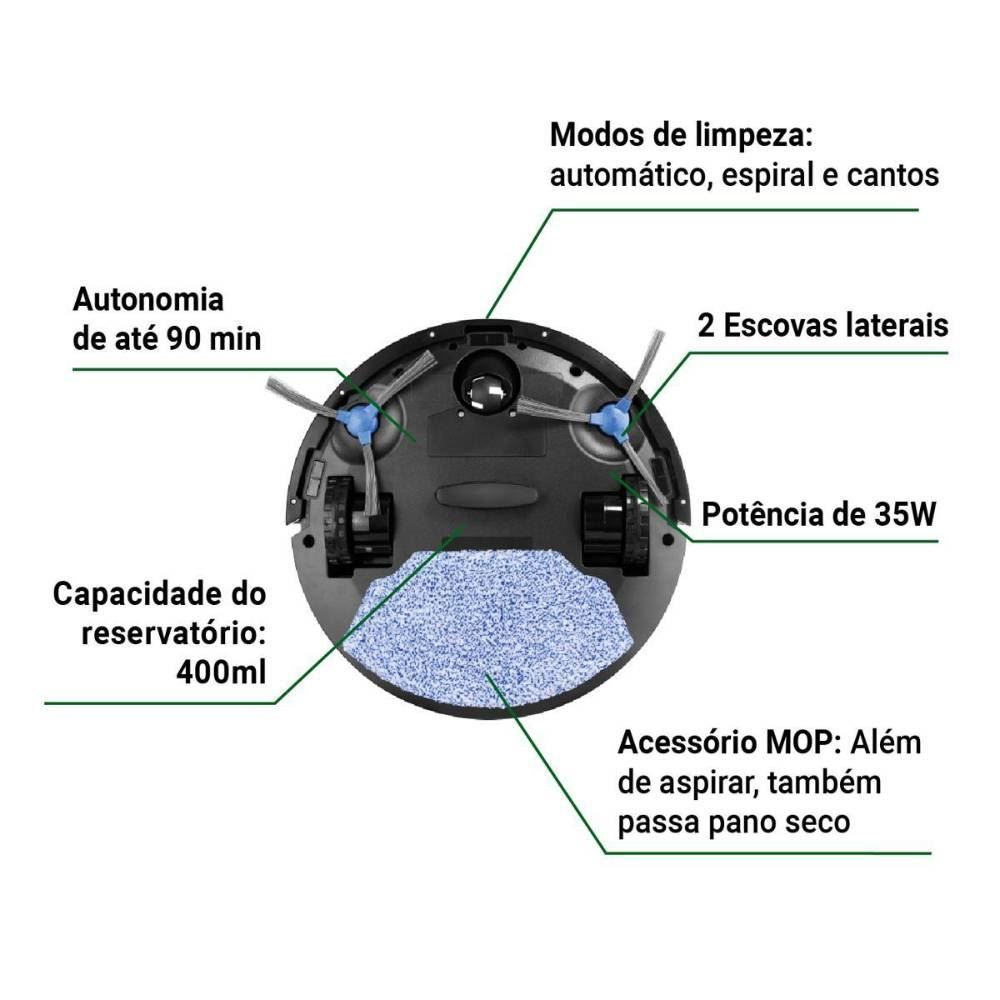 Aspirador De Pó Robô Philco 3 Em 1 Com Mop Pas23 Antiqueda - Bivolt