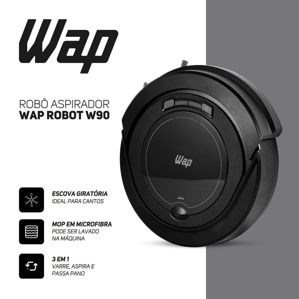 Aspirador de Pó Robô Wap 3 em 1 Varre Aspira e Passa Pano W90 - Bivolt