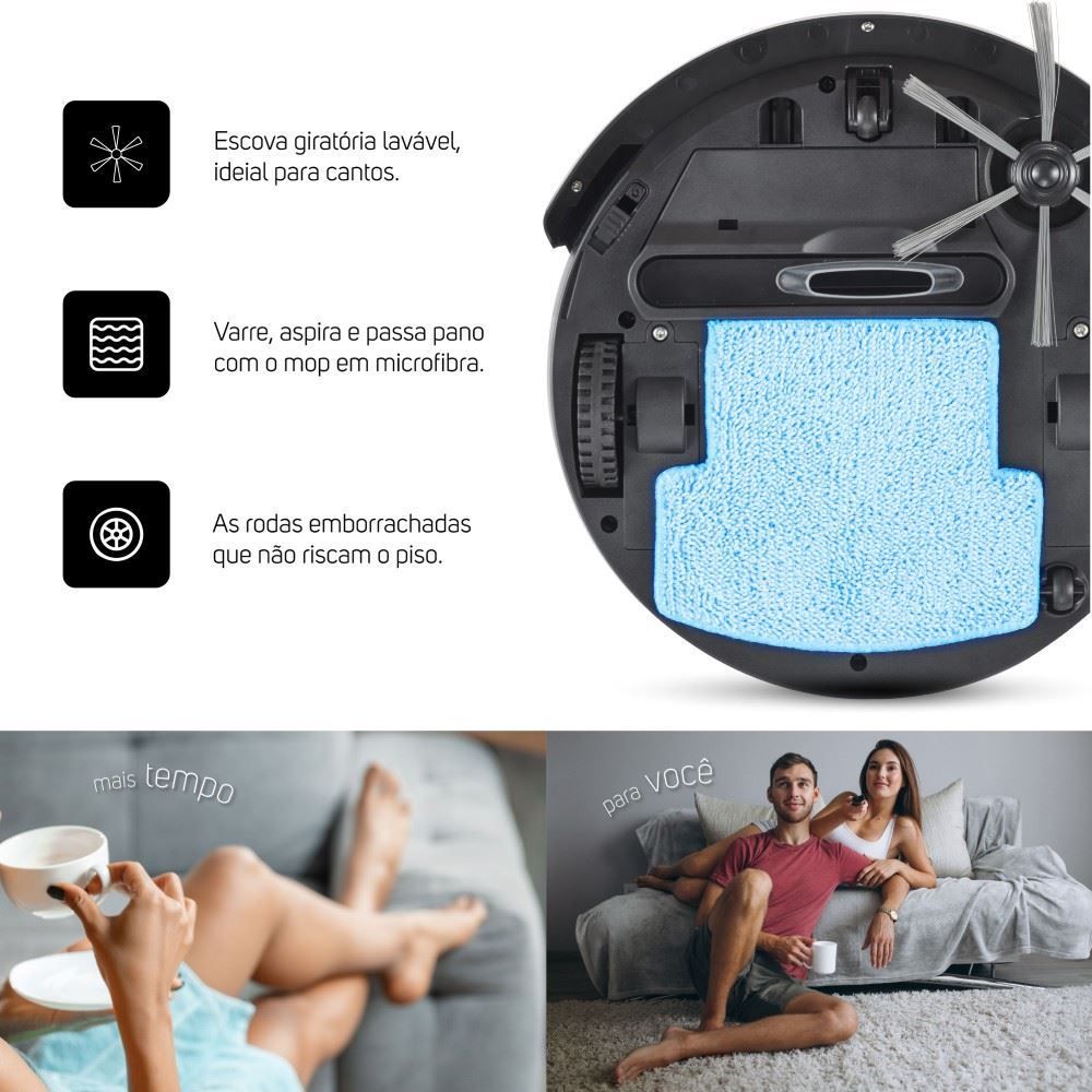 Aspirador de Pó Robô Wap 3 em 1 Varre Aspira e Passa Pano W90 - Bivolt