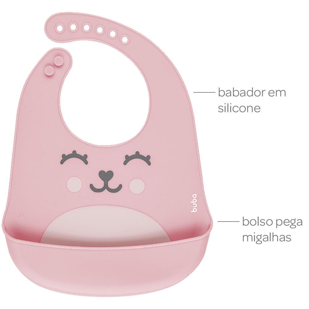 Babador De Silicone Com Pega Migalhas Gumy - Rosa