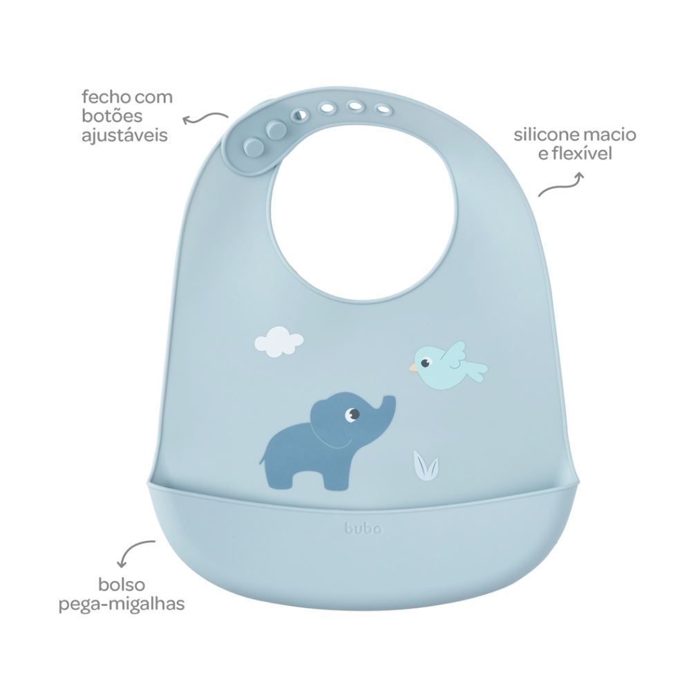Babador Em Silicone Com Pega-Migalhas Cloudy Buba - Azul Claro
