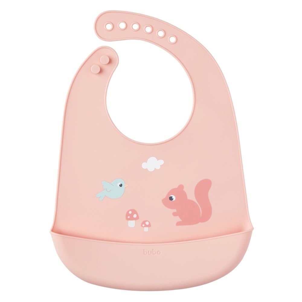 Babador Em Silicone Com Pega-Migalhas Cloudy Buba - Rosa Claro