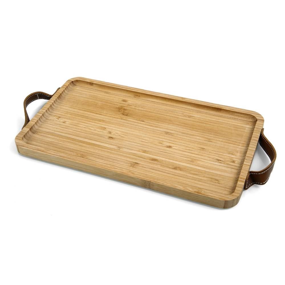 Bandeja Bambu Com Alça De Couro Havan Casa -  32cm
