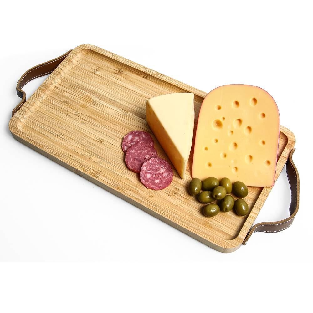 Bandeja Bambu Com Alça De Couro Havan Casa -  32cm