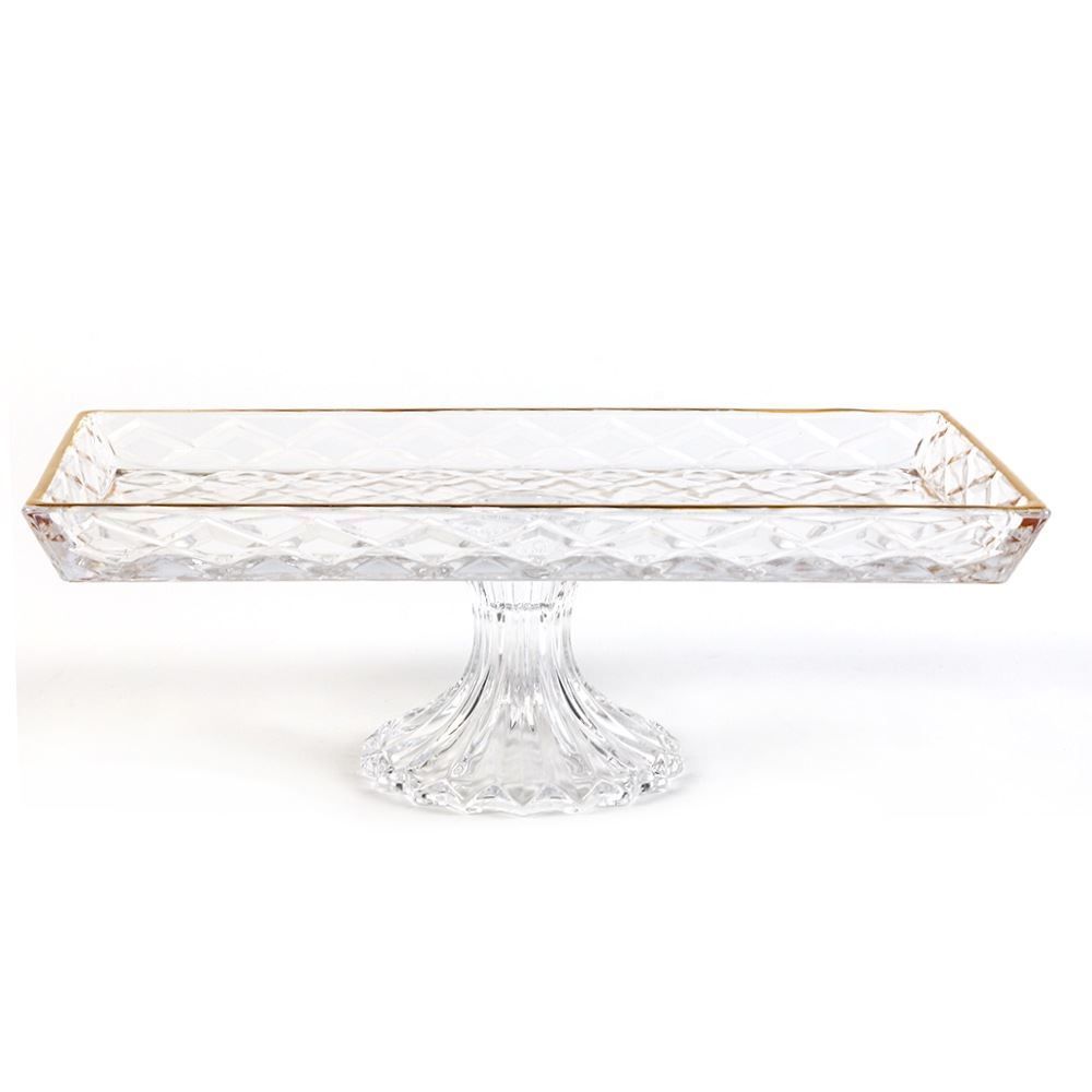 Bandeja Com Pé Diamond Com Filete Dourado Lyor 34,5Cm - Cristal 