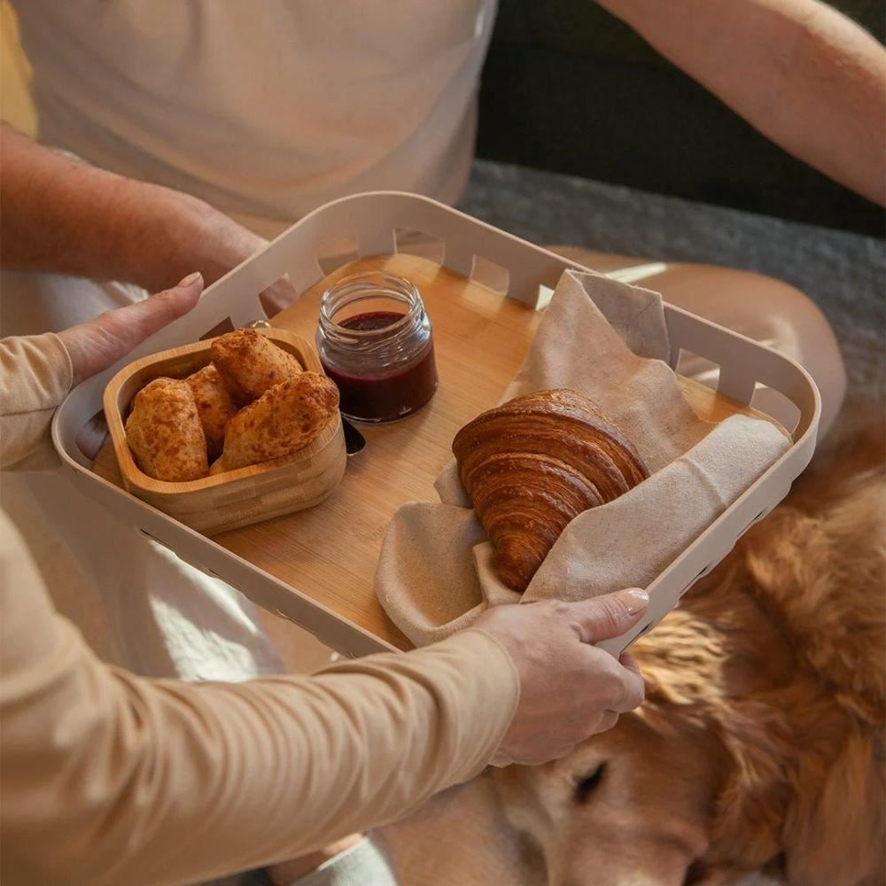 Bandeja De Servir Retangular Lume 35,5Cm Ou - Bege