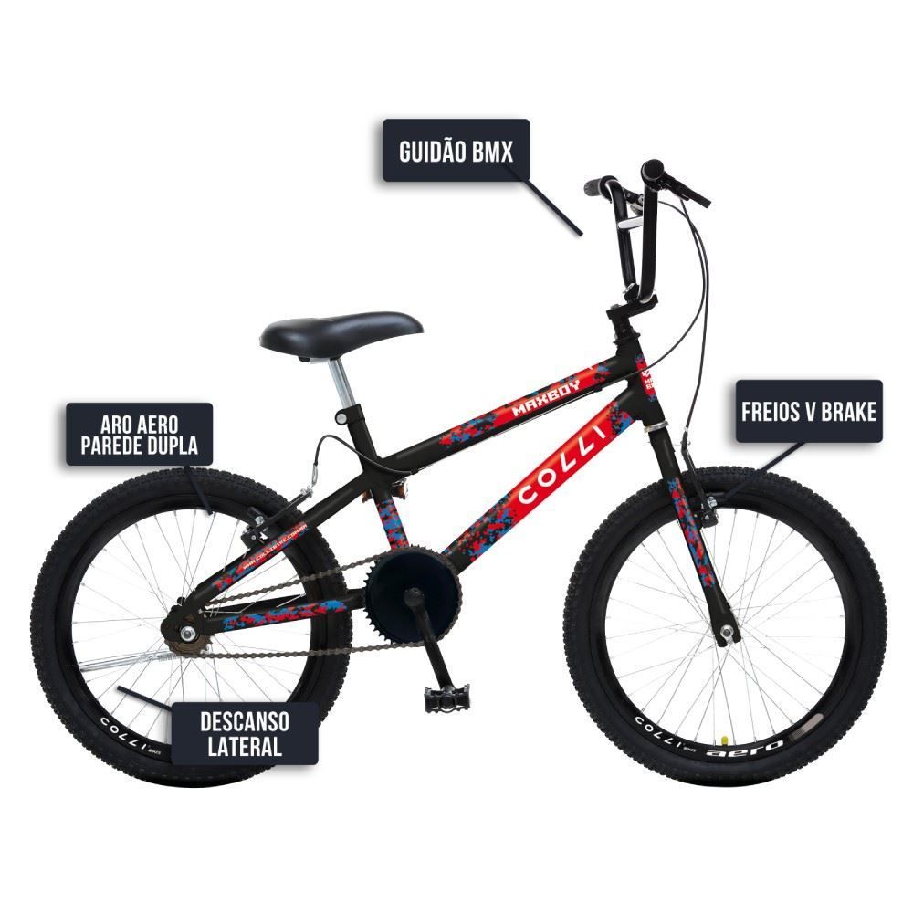Bicicleta Aro 20 Colli Max Boy - Preto com Vermelho
