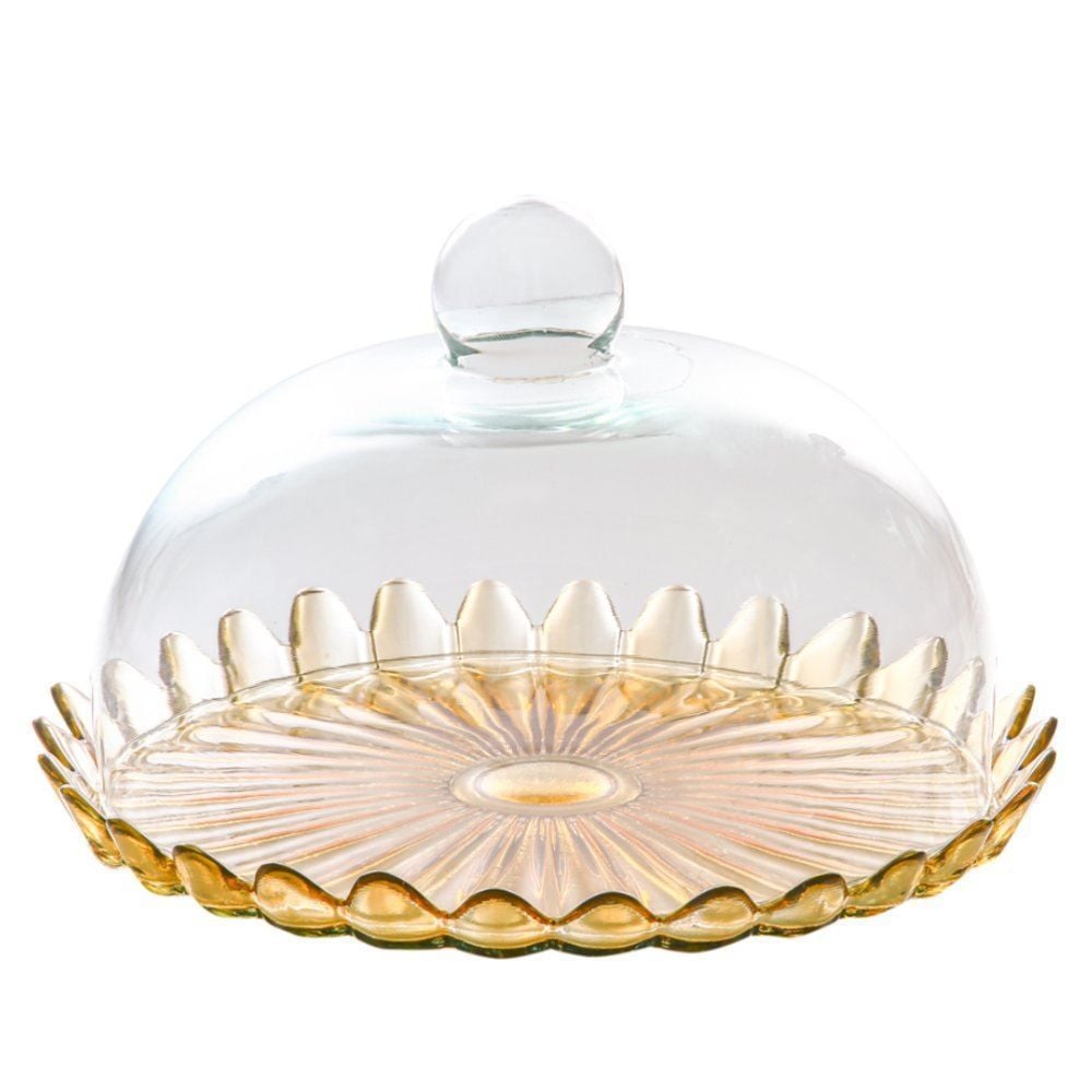 Boleira Com Tampa Pétalas Jasmin Âmbar Vitazza 24Cm - Vidro