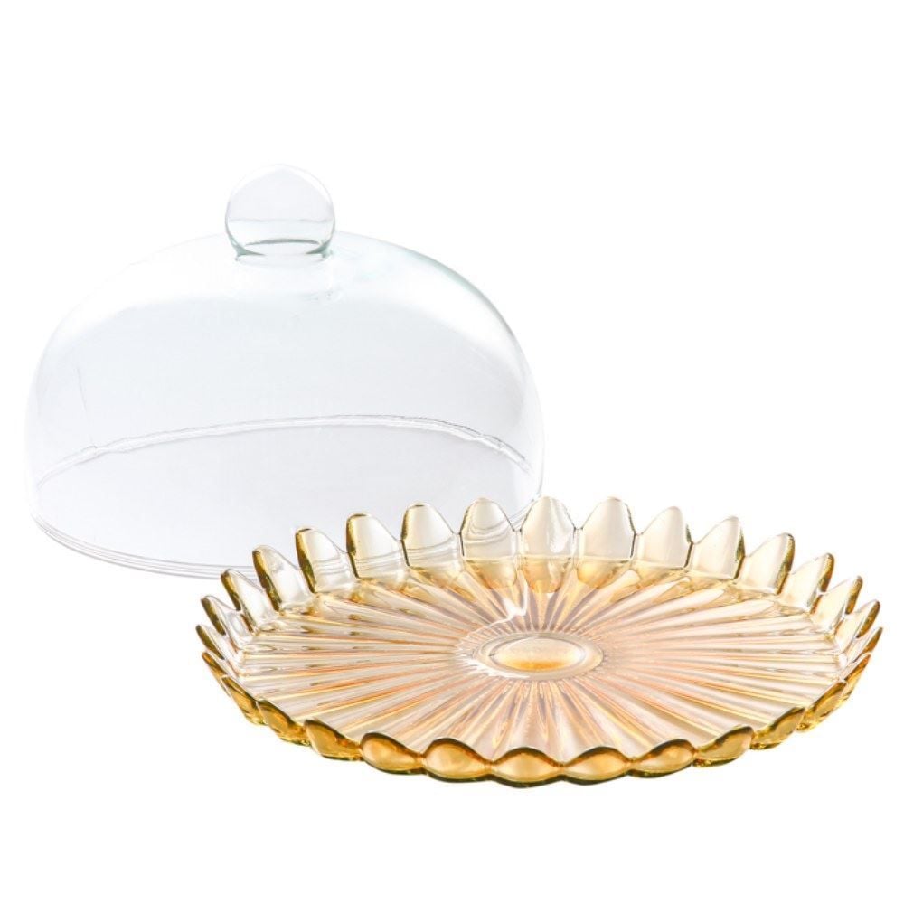 Boleira Com Tampa Pétalas Jasmin Âmbar Vitazza 24Cm - Vidro