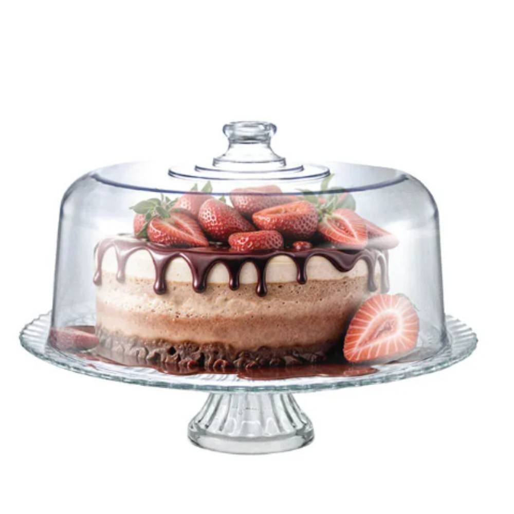 Boleira De Vidro Viena Com Tampa Acrílica E Pé Ruvolo - 32Cm