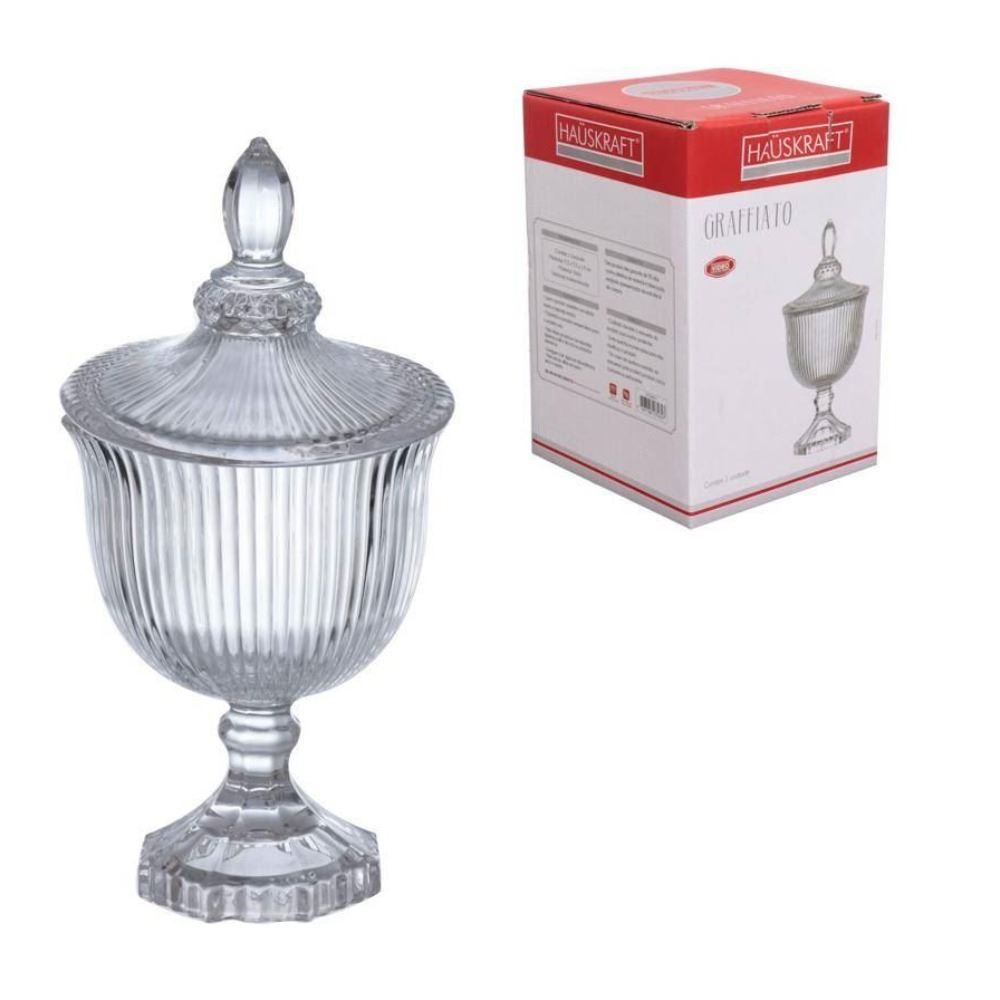 Bomboniere de Vidro com Pé Graffiato Hauskraft - 19Cm