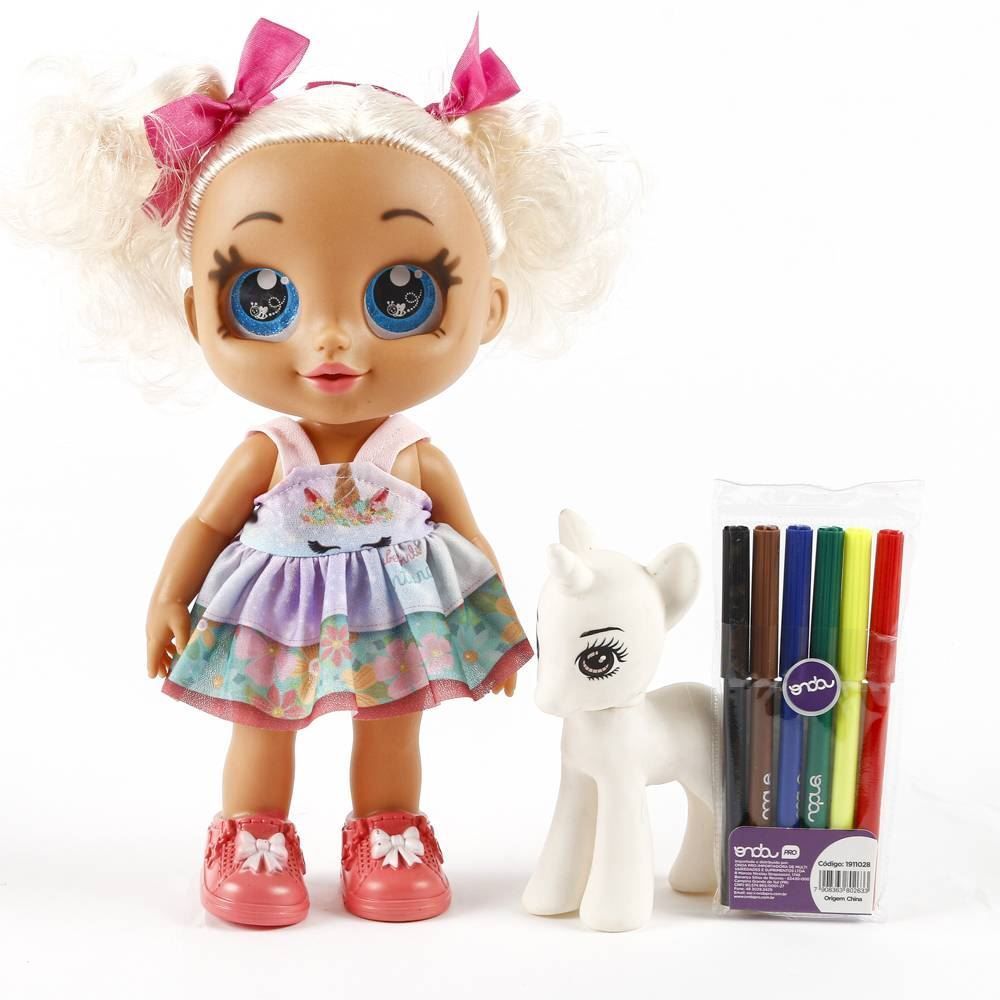 Boneca Bee Toys Club Girls Pintura Com 6 Canetinhas - 0962