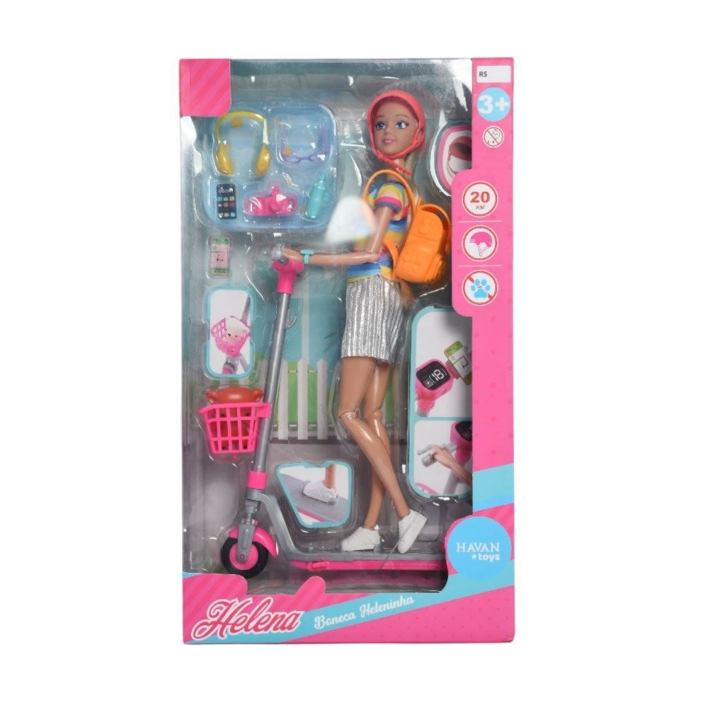  Boneca Helena com Patinete e Acessórios Havan Toys - HBR0662