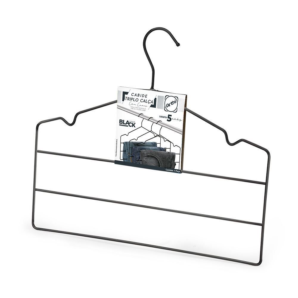 Cabide Triplo Para Calça Com Cavas Arthi - Preto