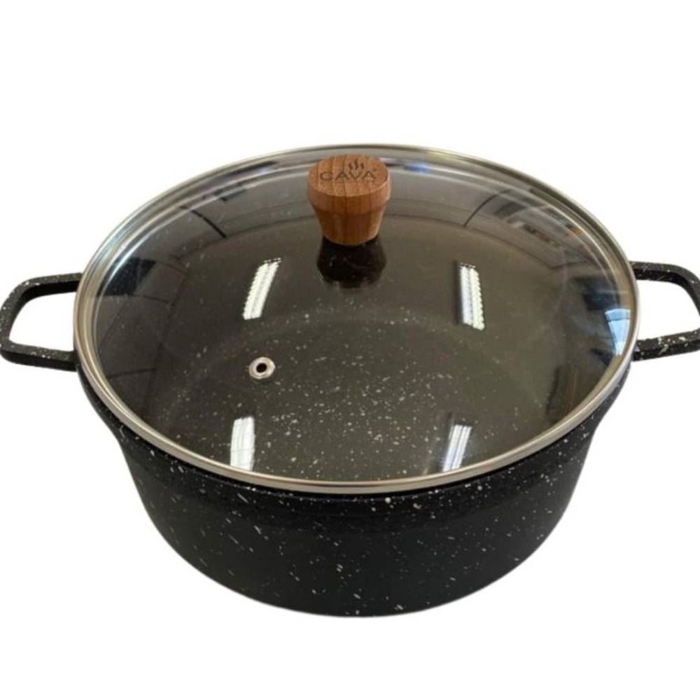 Caçarola Cava Antiaderente Com Tampa De Vidro 20Cm - PRETO