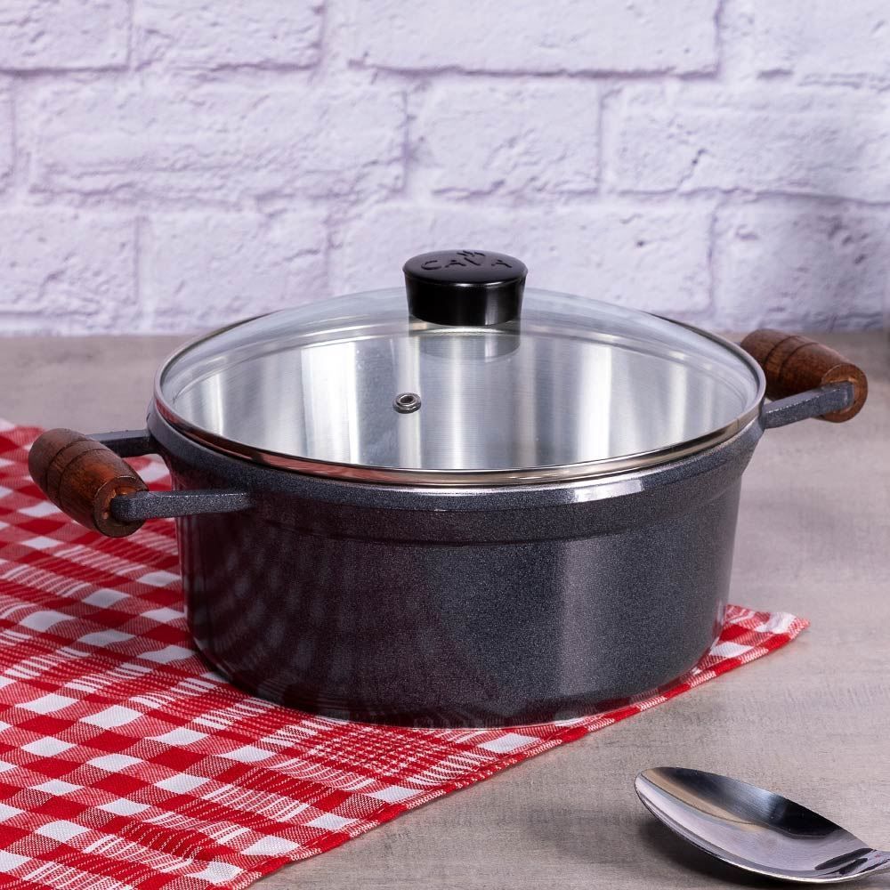 Caçarola Com Alça E Tampa De Vidro Cava 2,4Litros - Grafite