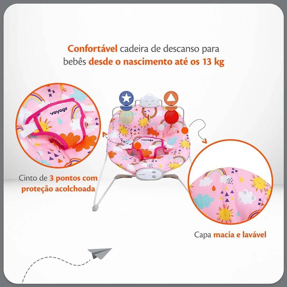 Cadeira De Descanso Bouncer Relax Com Brinquedos Voyage - Rosa Solar