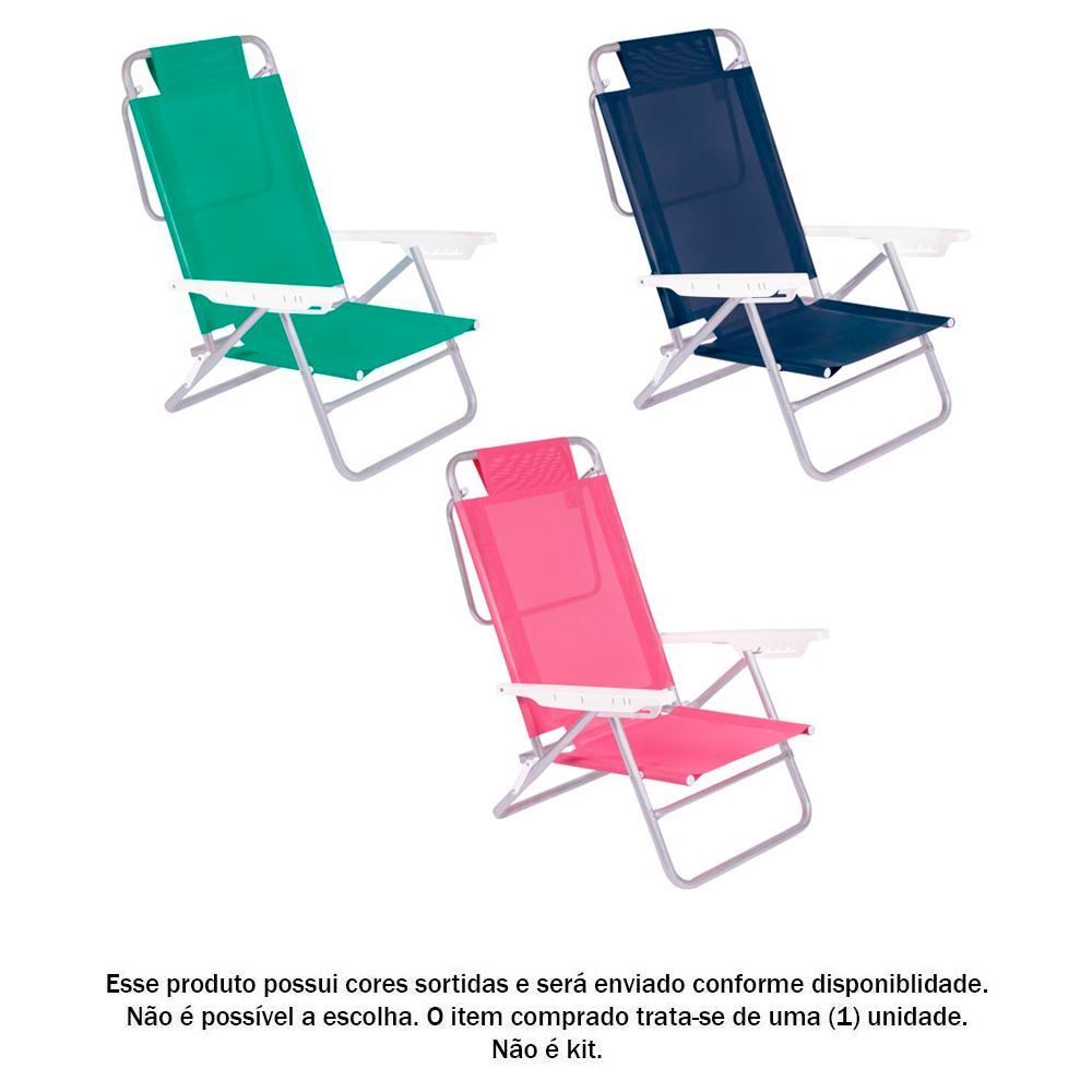 Cadeira De Praia Reclinável De Alumínio 6 Posições Mor - Sortido