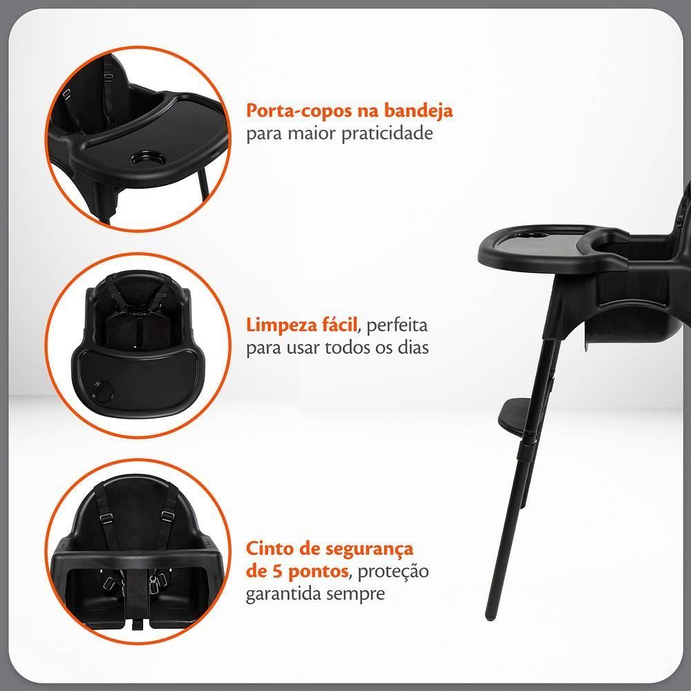 Cadeira De Refeição Macaron Voyage - Preto