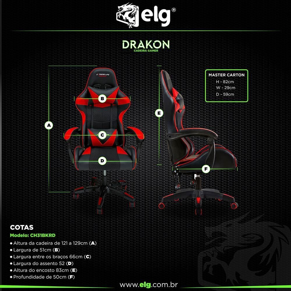 Cadeira Gamer Drakon Ch31bkrd Elg - DIVERSOS
