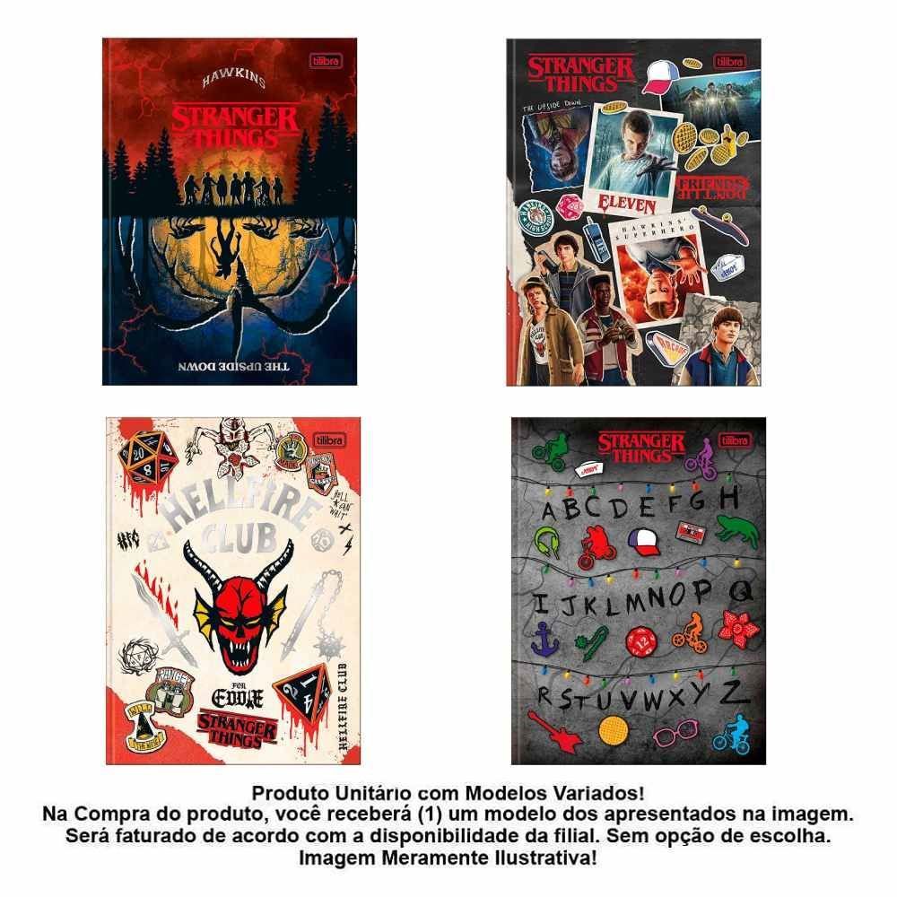 Caderno Brochura Capa Dura Colegial Stranger Things 160 Folhas Tilibra - Sortido