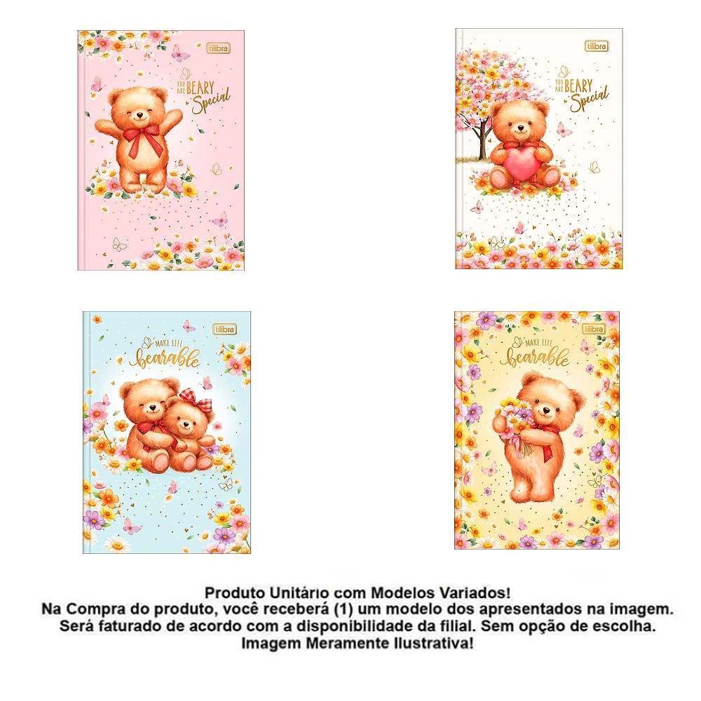 Caderno Capa Dura 1/4 Love Bears 80 Folhas Tilibra - Sortido