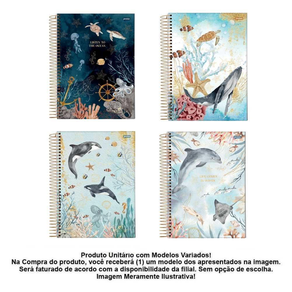 Caderno Capa Dura Espiral 1/4 Sea Life Jandaia - Sortido