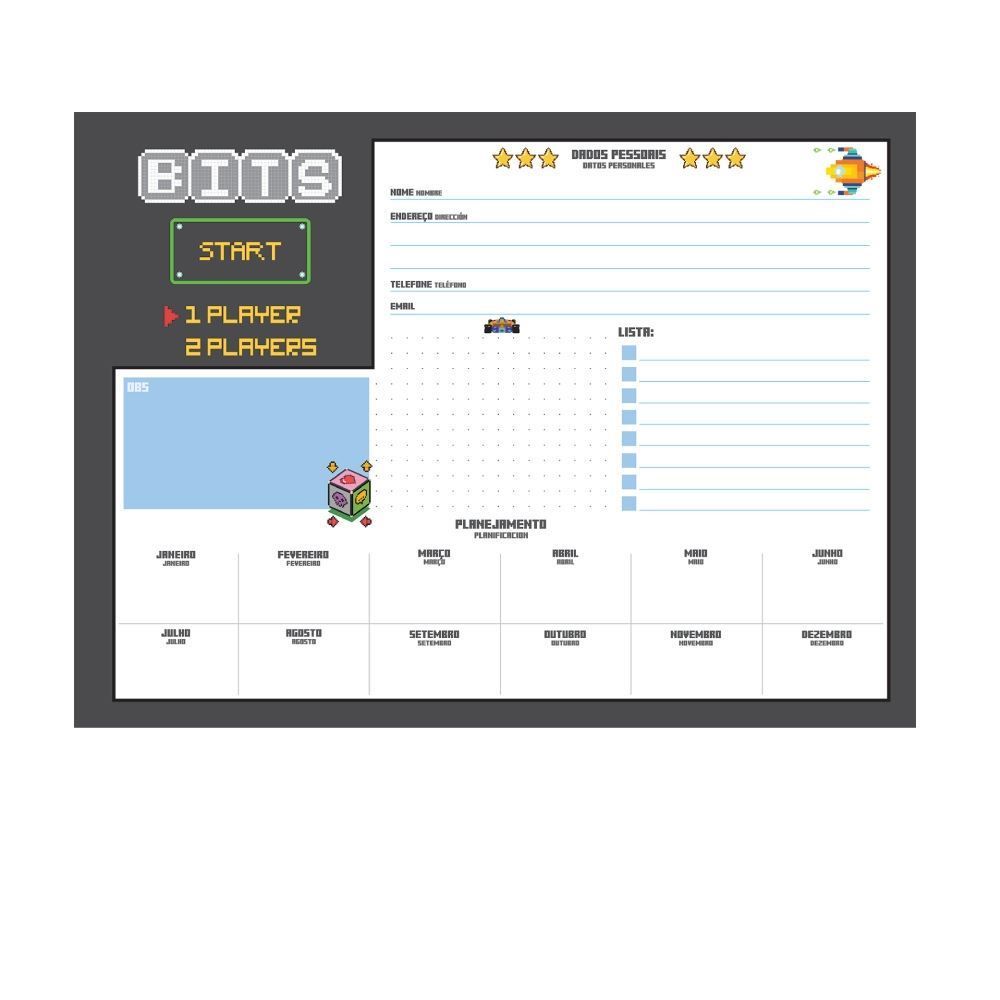 Caderno de Desenho Cartografia Bits 80 Folhas Jandaia - Sortido 