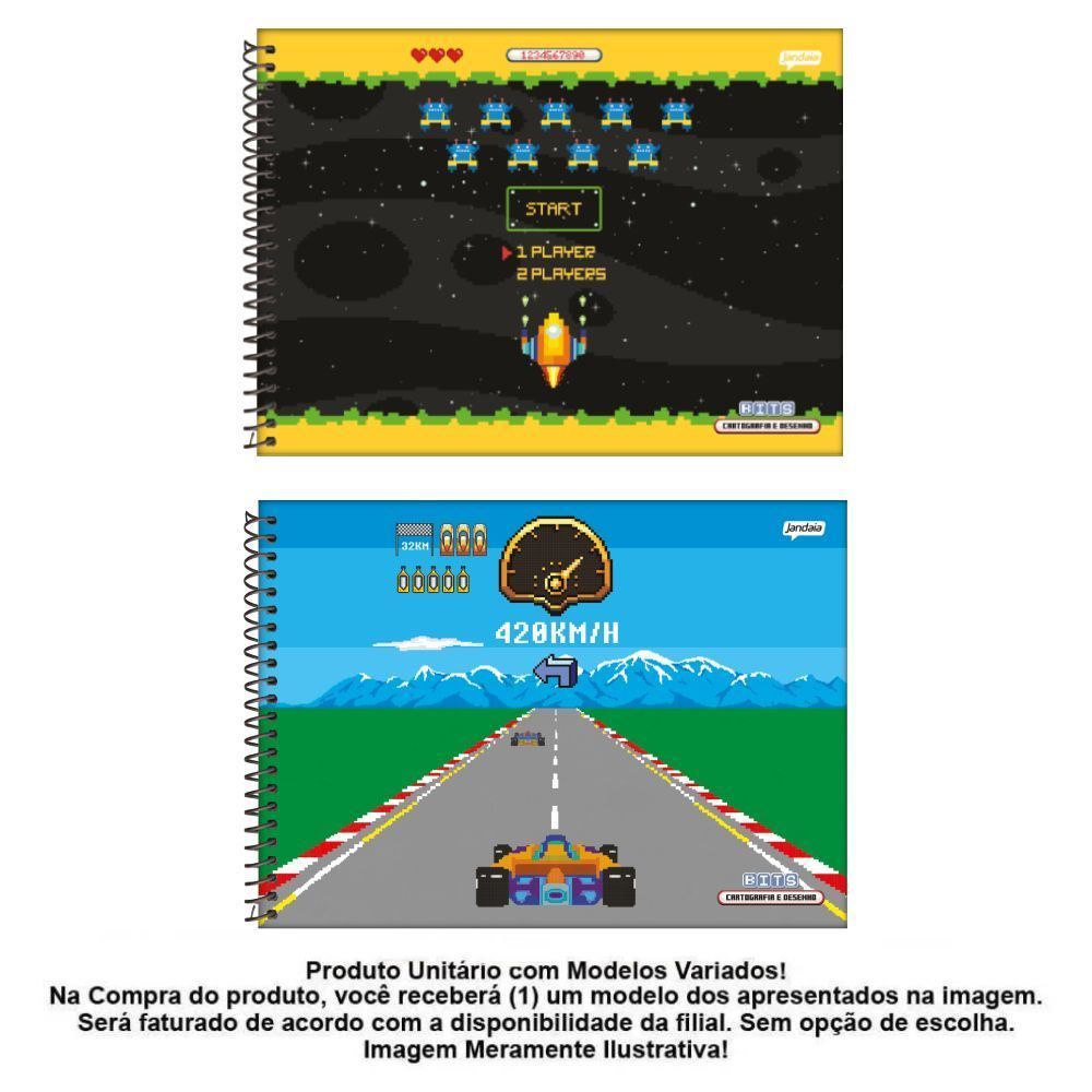 Caderno de Desenho Cartografia Bits 80 Folhas Jandaia - Sortido 