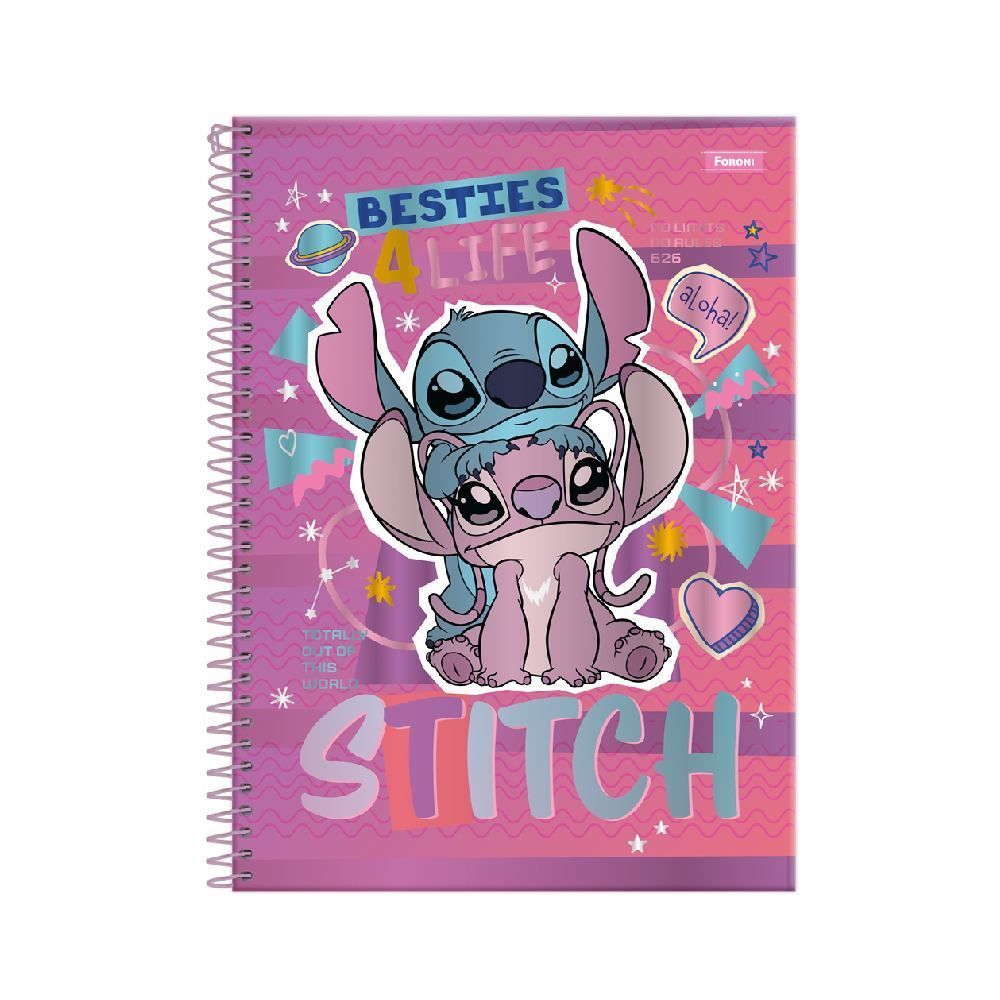 Caderno Espiral Capa Dura Stitch 80 Folhas Foroni - Diversos