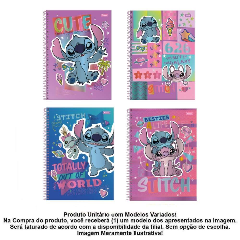 Caderno Espiral Capa Dura Stitch 80 Folhas Foroni - Diversos