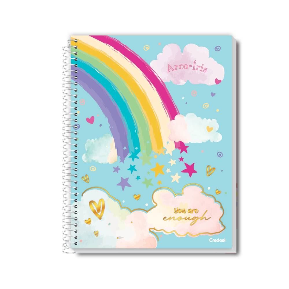 Caderno Universitário Espiral Arco-Íris 80 Folhas Credeal - Sortido