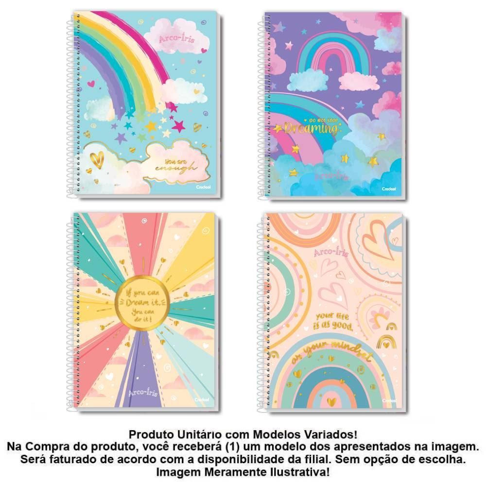 Caderno Universitário Espiral Arco-Íris 80 Folhas Credeal - Sortido