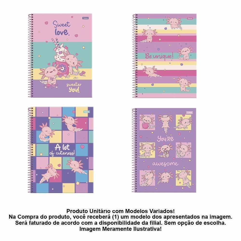 Caderno Universitário Espiral Capa Dura Axolove 160 Folhas Foroni - Sortido