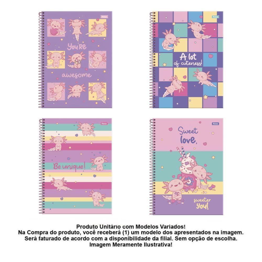 Caderno Universitário Espiral Axolove 80 Folhas Foroni - Sortido