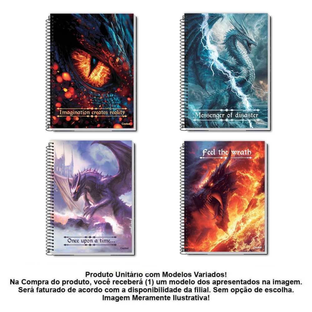 Caderno Universitário Espiral Dragões 80 Folhas Credeal - Sortido