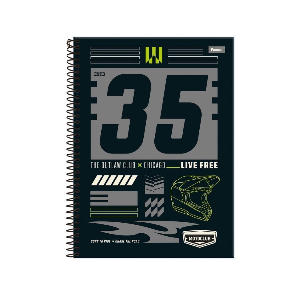 Caderno Universitário Espiral Motoclub 160 Folhas Foroni - Sortido