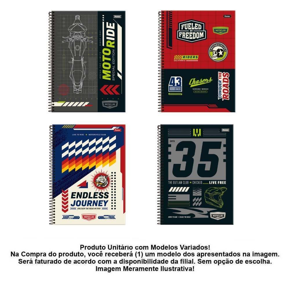 Caderno Universitário Espiral Motoclub 160 Folhas Foroni - Sortido
