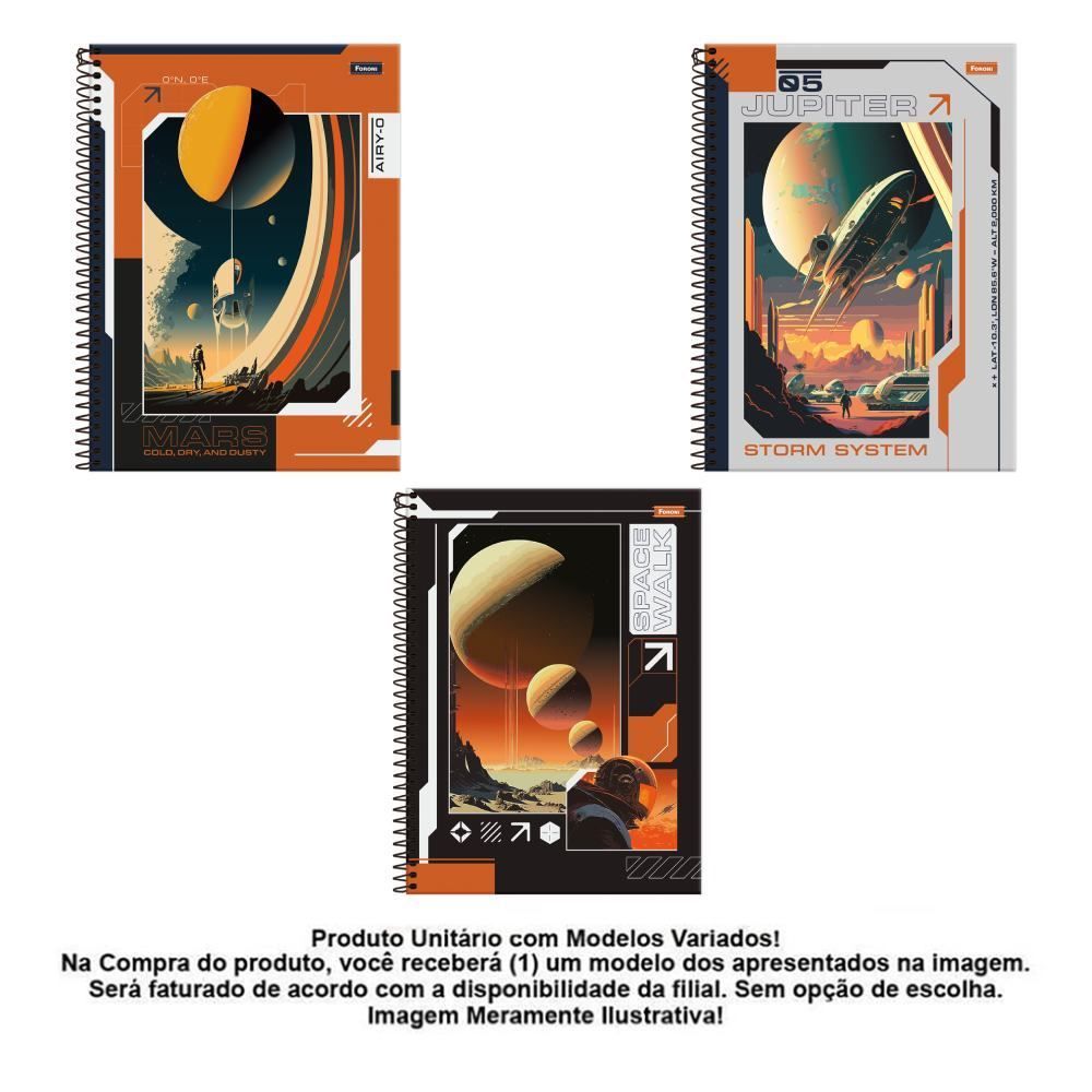 Caderno Universitário Espiral Spacefly 80 Folhas Foroni - Sortido