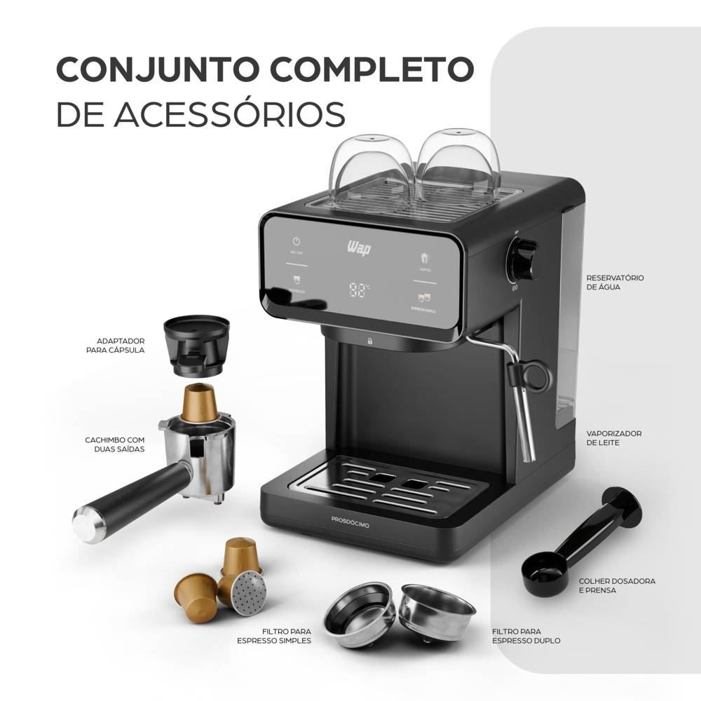 Cafeteira Espresso Digital WAP compatível com Café em Pó e Cápsula