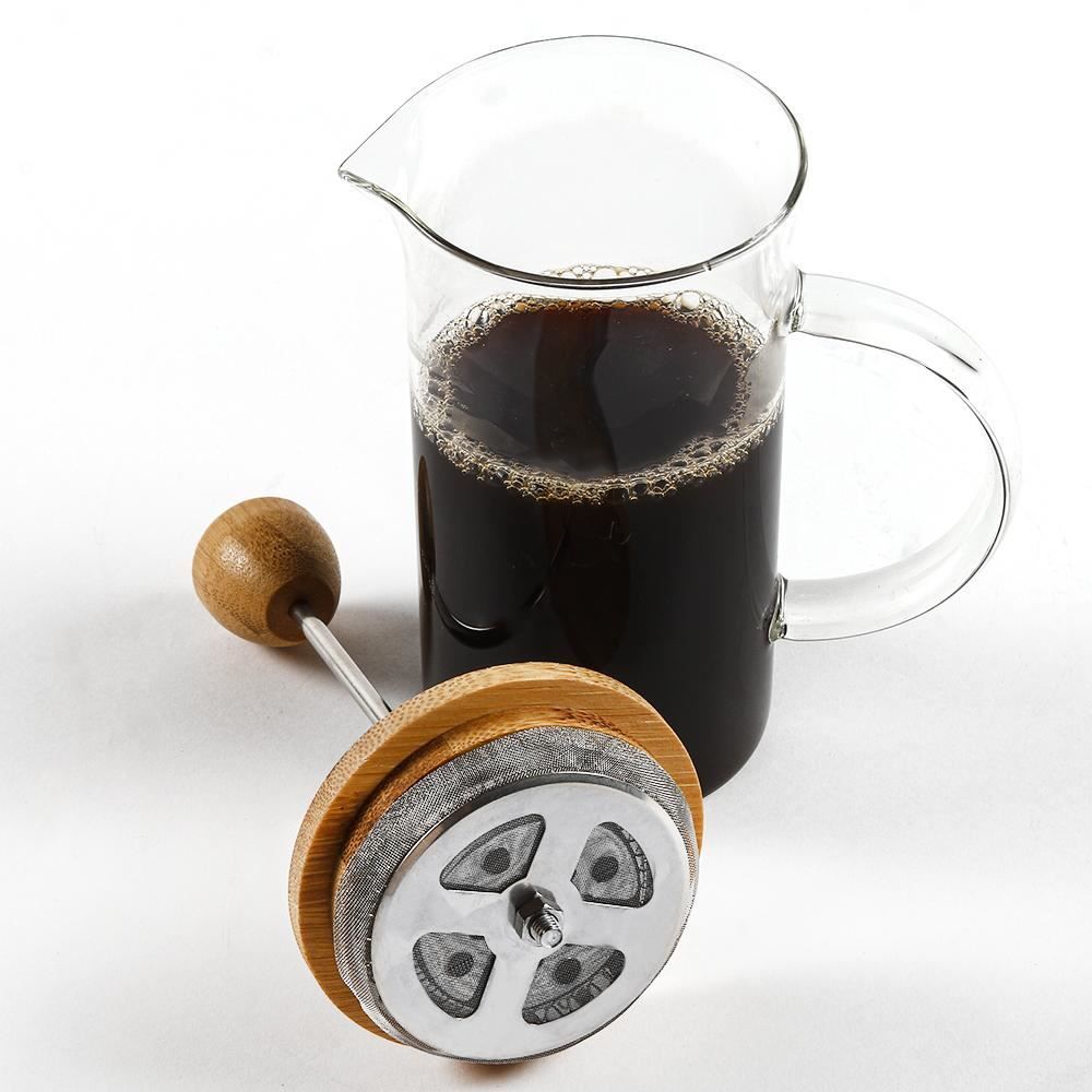 Cafeteira Prensa Francesa Tampa De Bambu Wolff 400Ml - Transparente e Bambu