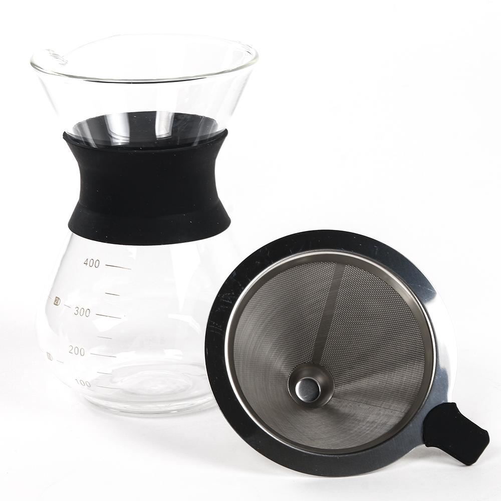 Cafeteira Vidro Com Filtro Inox Drip Hauskraft 400Ml - Transparente e Preto