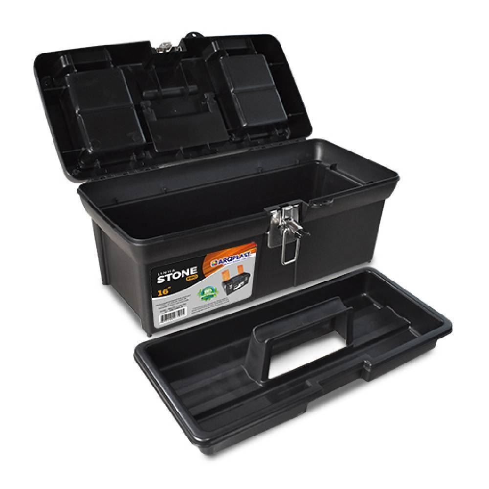 Caixa De Ferramentas Stone Pro Aço 16" Arqplast - Preto